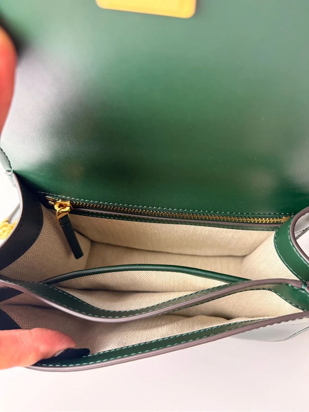 Tory Burch Emerson Patent Flap Adjustable Shoulder Bag Pine Tree Green / Gold